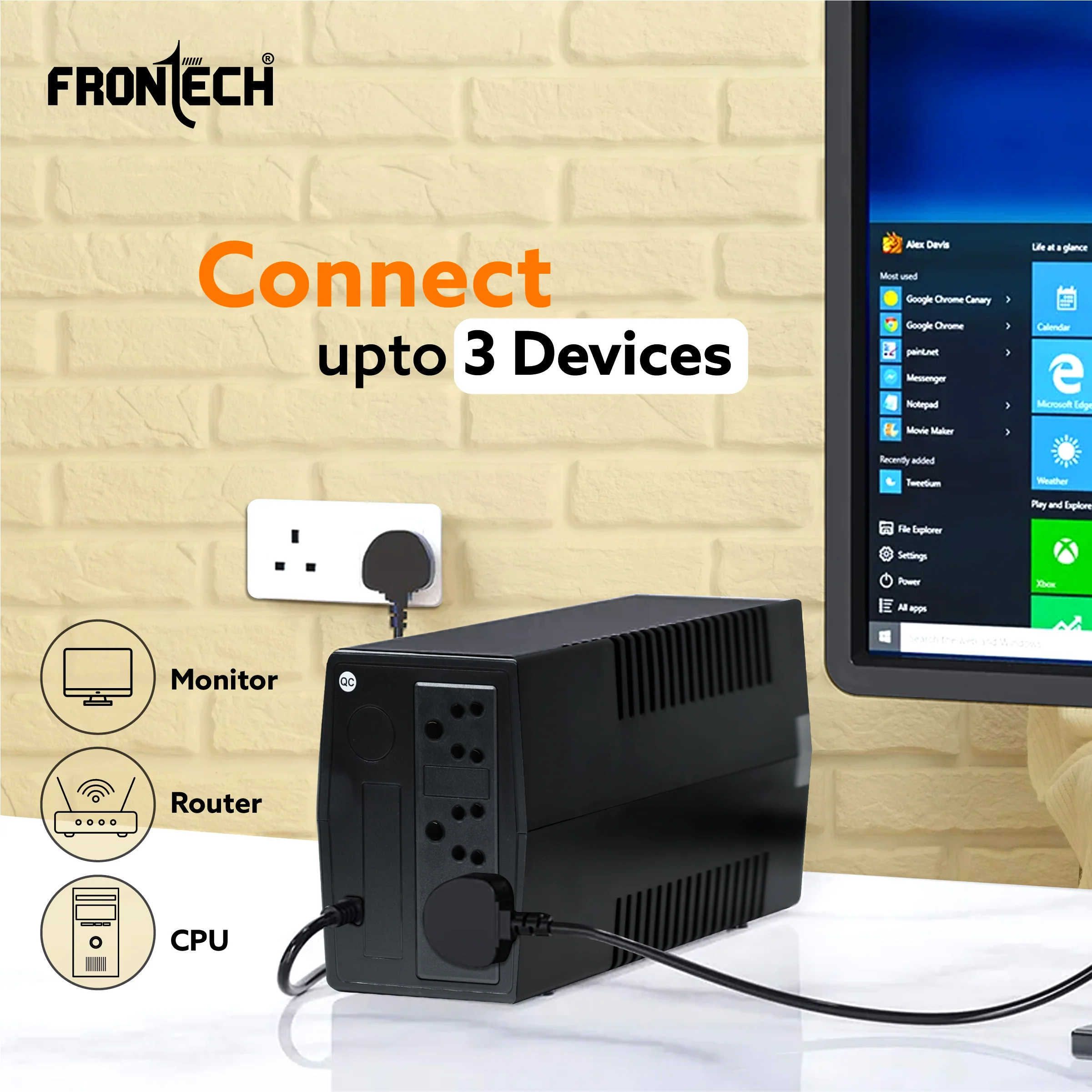 Frontech Electra 1KVA Static Converter UPS | 220–230V Input | 140–300V Wide Range | 12V/7Ah x2 Batteries | 4–10ms Transfer | LED Indicators | Overload, Overcharge & Discharge Protection | Generator Compatible | Supports Monitor, Router & CPU | 2566 - Image 4