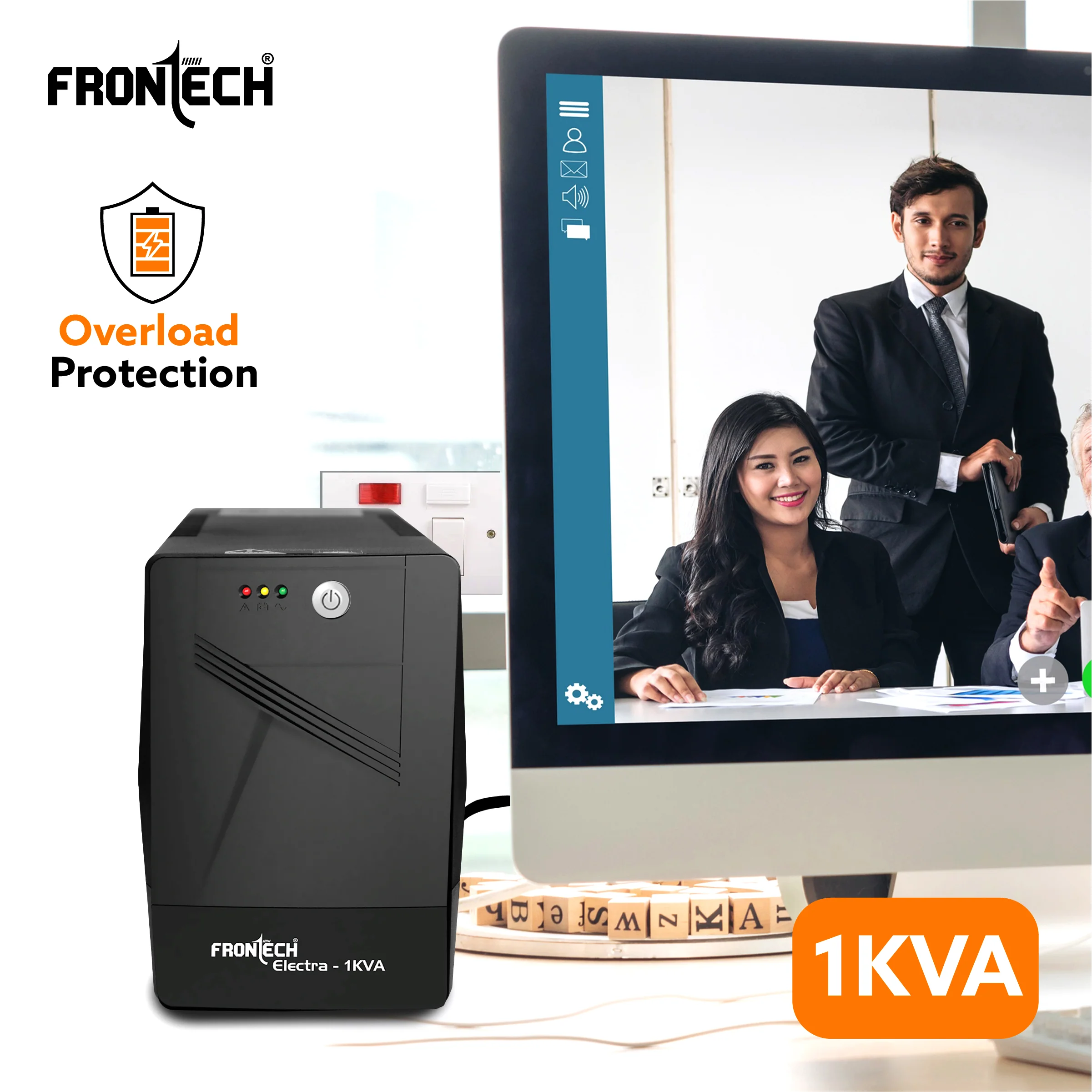 Frontech Electra 1KVA Static Converter UPS | 220–230V Input | 140–300V Wide Range | 12V/7Ah x2 Batteries | 4–10ms Transfer | LED Indicators | Overload, Overcharge & Discharge Protection | Generator Compatible | Supports Monitor, Router & CPU | 2566 - Image 5