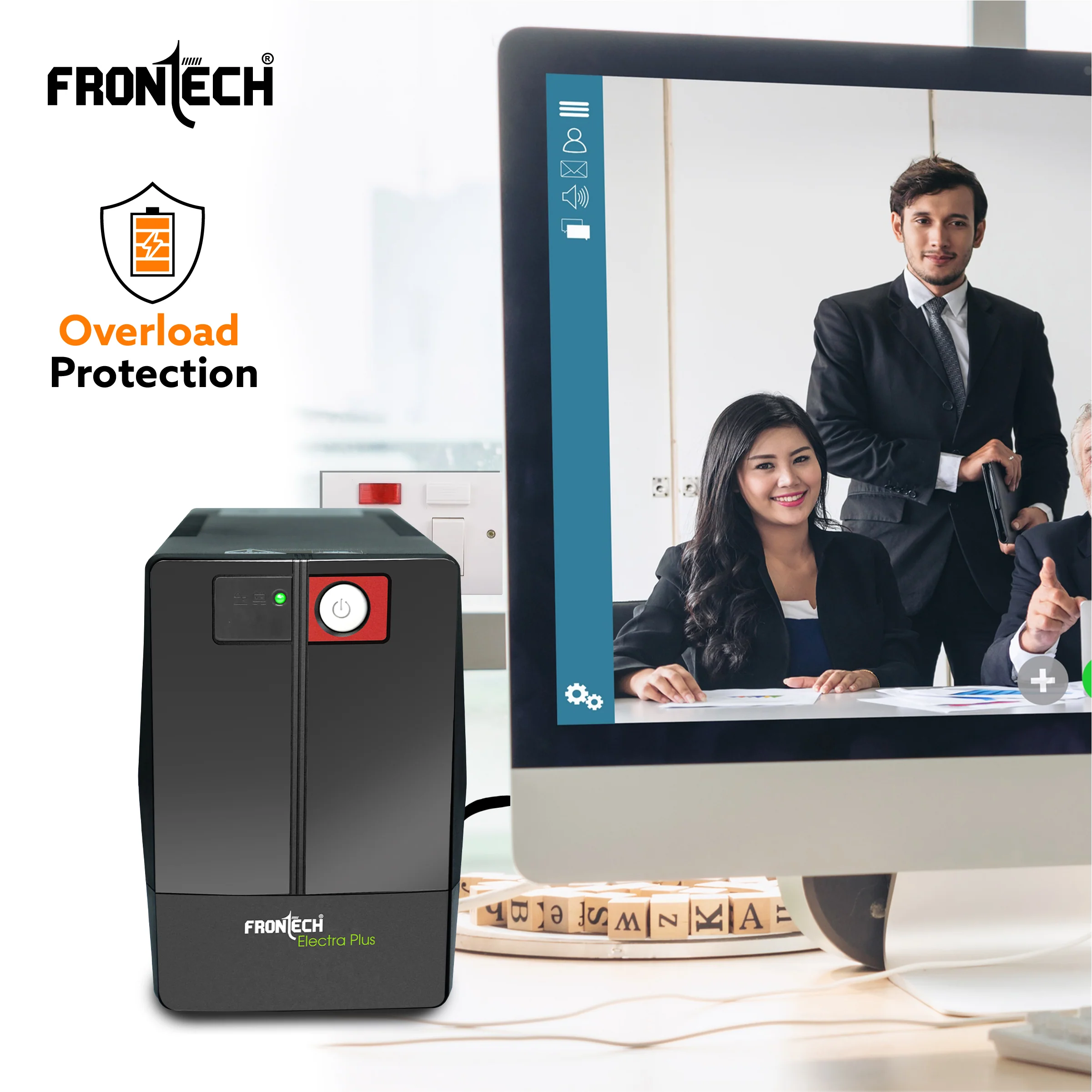 Frontech Electra Plus UPS – 230V Static Converter | Simulated Sine Wave | 140–300V Wide Input Range | 4–8ms Fast Transfer | 3 Device Support | Overload & Battery Protection | LED AC/Battery Indicator | Generator Compatible | 2564 - Image 4