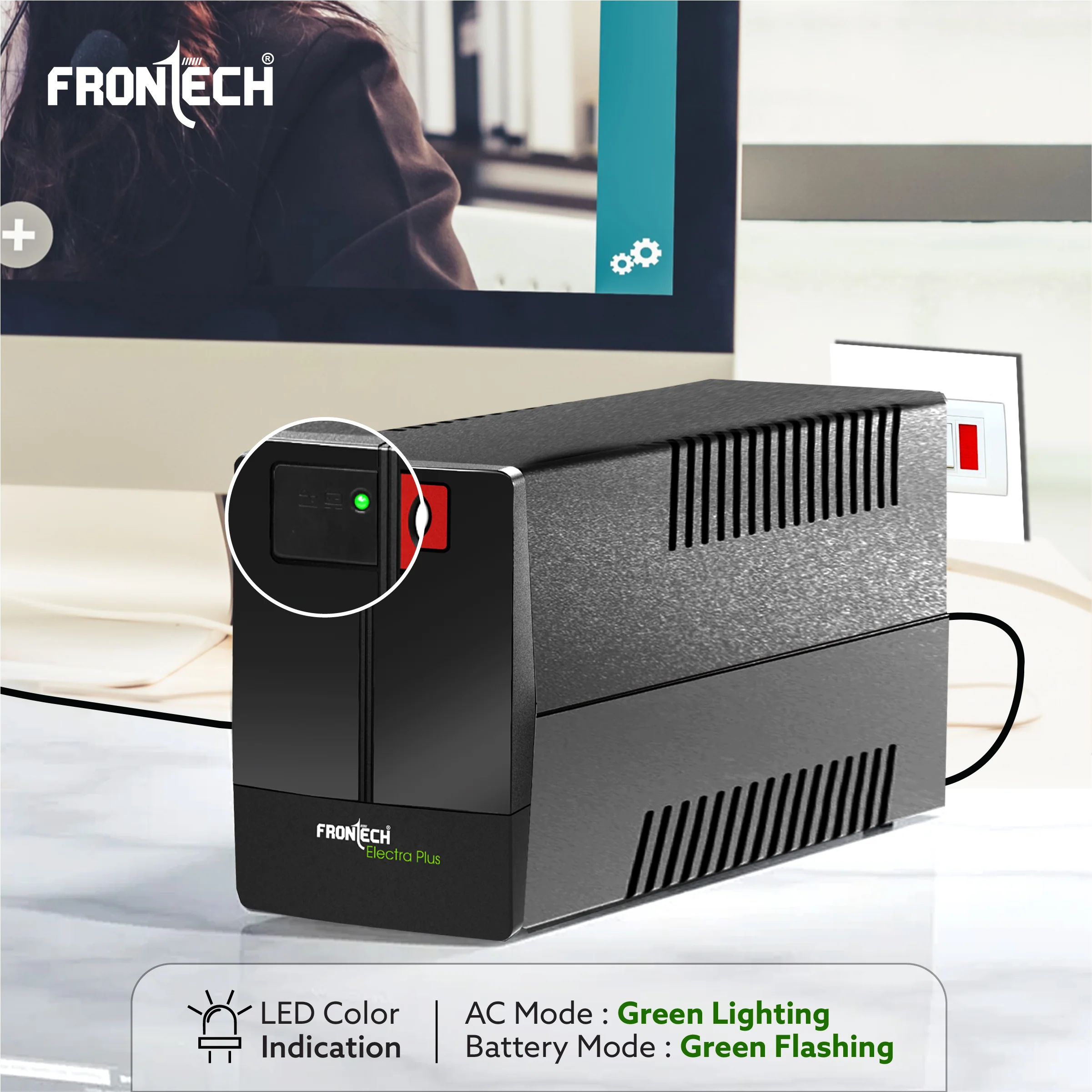 Frontech Electra Plus UPS – 230V Static Converter | Simulated Sine Wave | 140–300V Wide Input Range | 4–8ms Fast Transfer | 3 Device Support | Overload & Battery Protection | LED AC/Battery Indicator | Generator Compatible | 2564 - Image 5