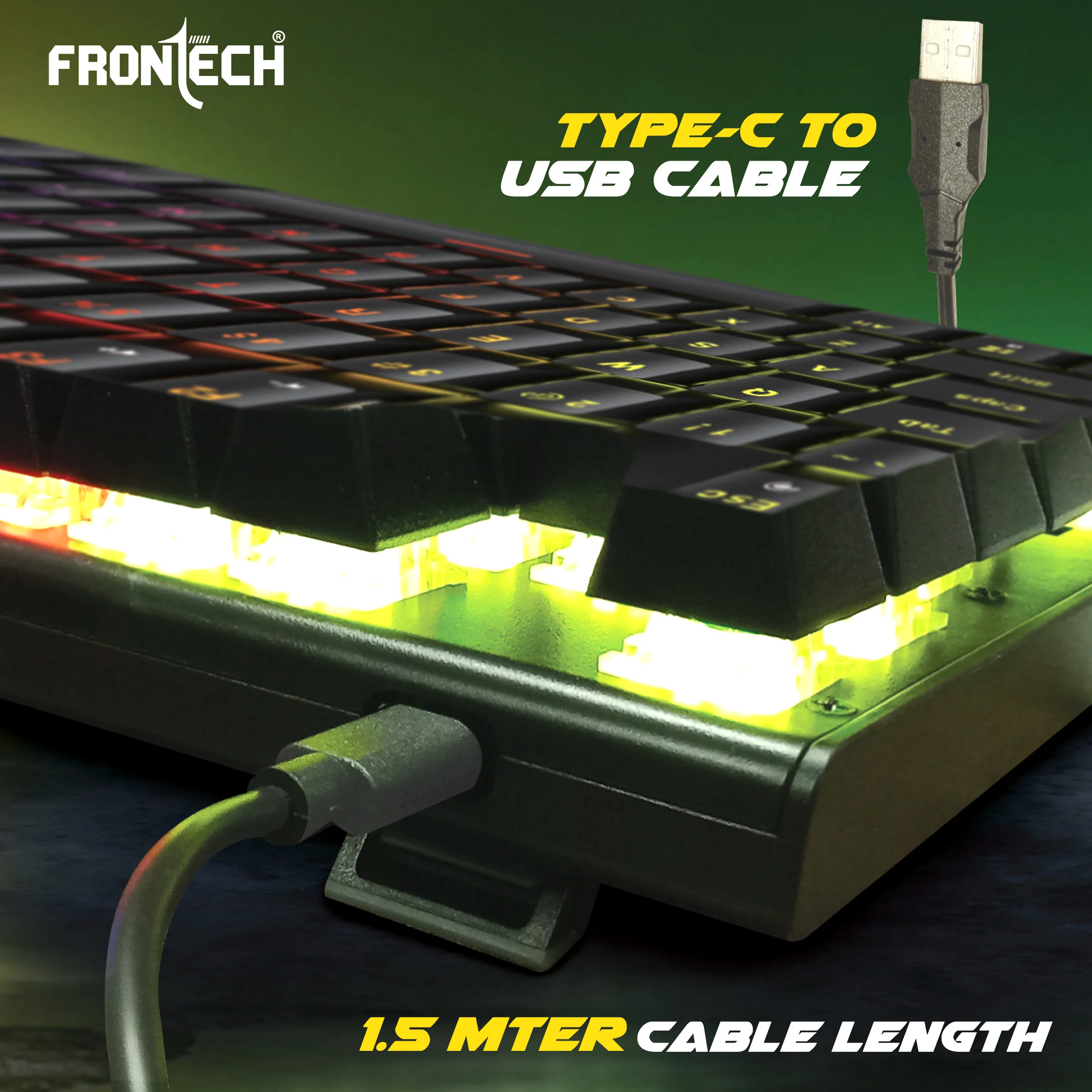 Frontech Wired Gaming RGB Backlight Keyboard|87 Key Layout|USB Plug & Play|1.6m cable| Ergonomic Keyboard|1 year warranty - Image 5