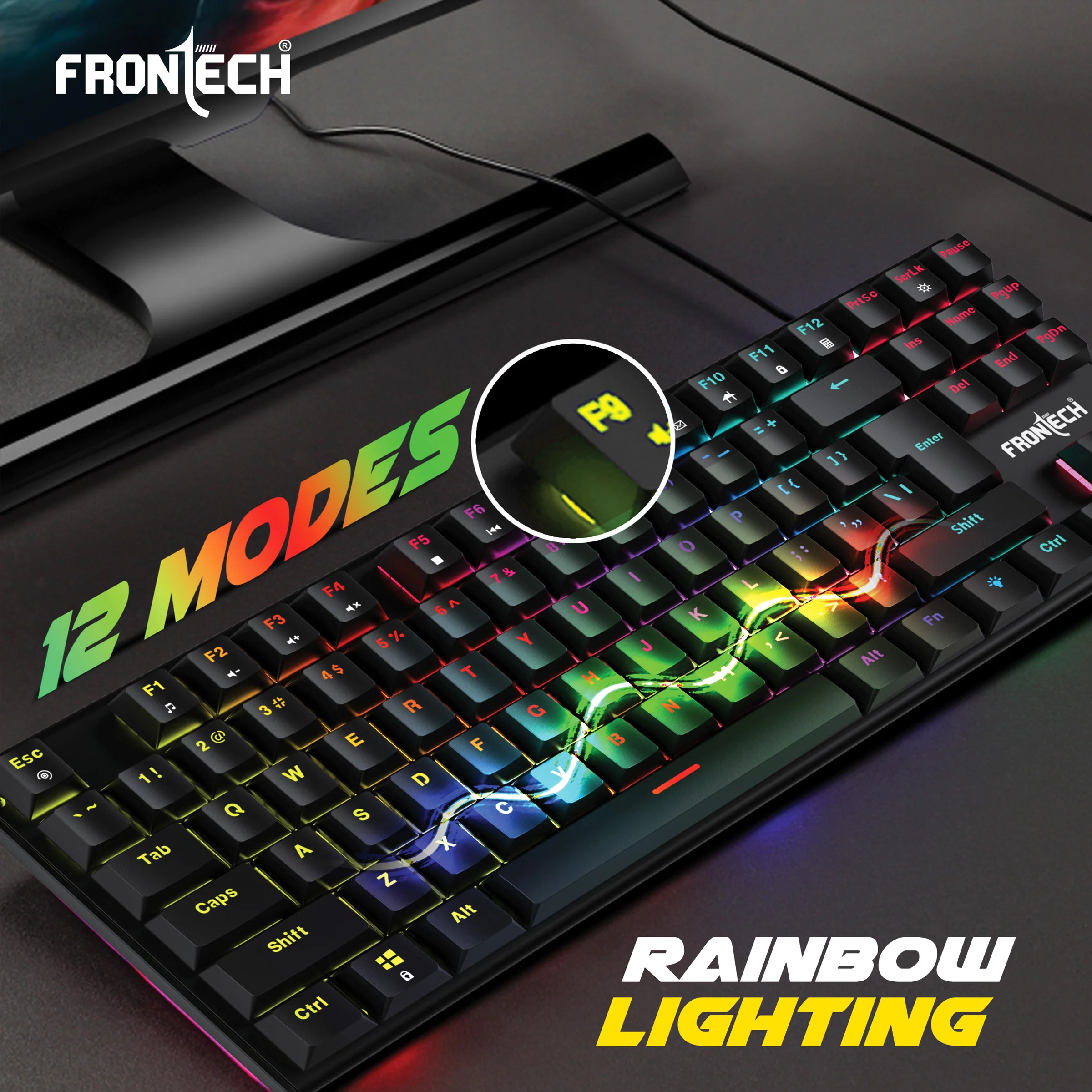 Frontech Wired Gaming RGB Backlight Keyboard|87 Key Layout|USB Plug & Play|1.6m cable| Ergonomic Keyboard|1 year warranty - Image 7