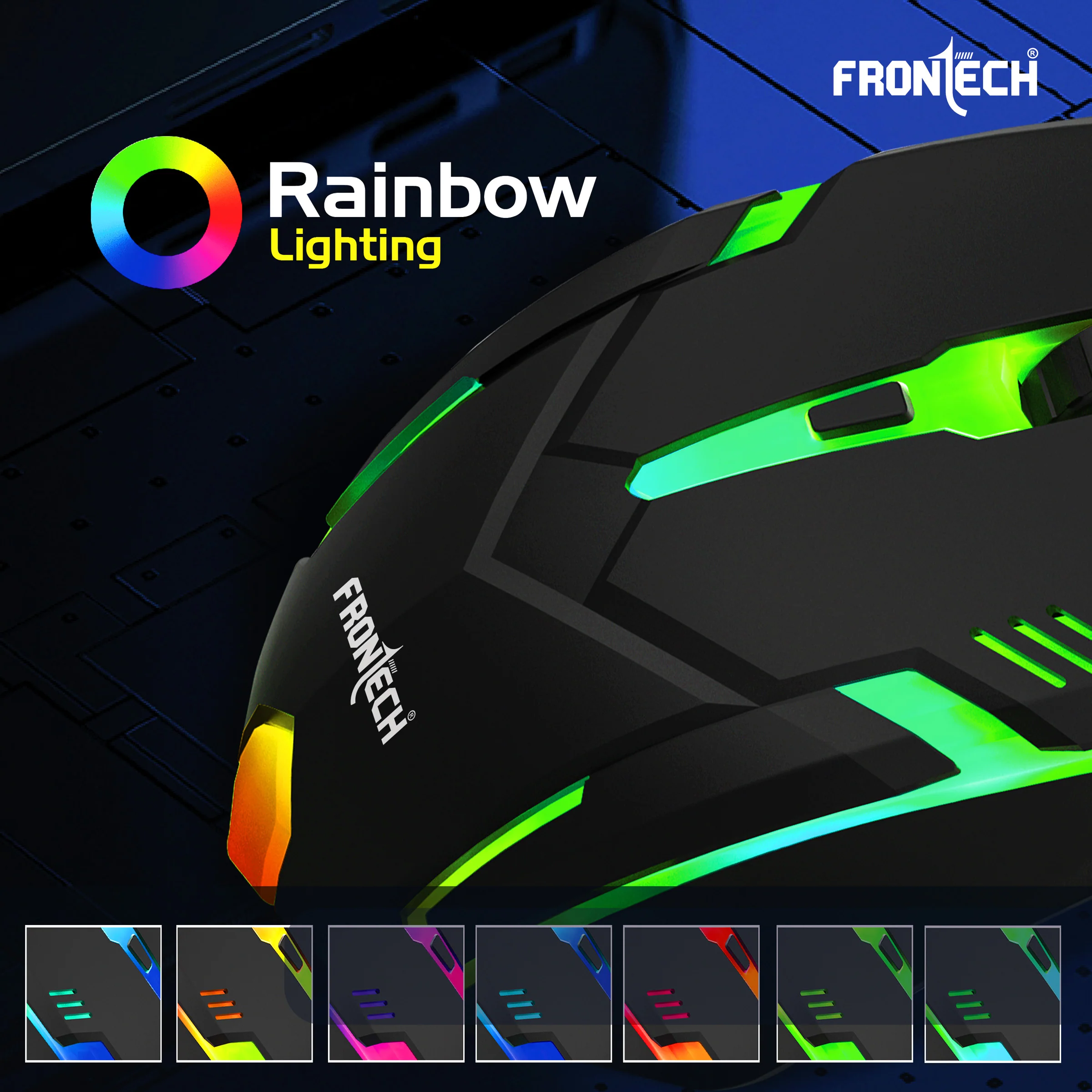 Frontech Wired RGB Optical Mouse|USB Plug & Play|1.4m Braided Cable|1500 DPI|3 Button Mouse| Ergonomic Design|1 Year Warranty - Image 6
